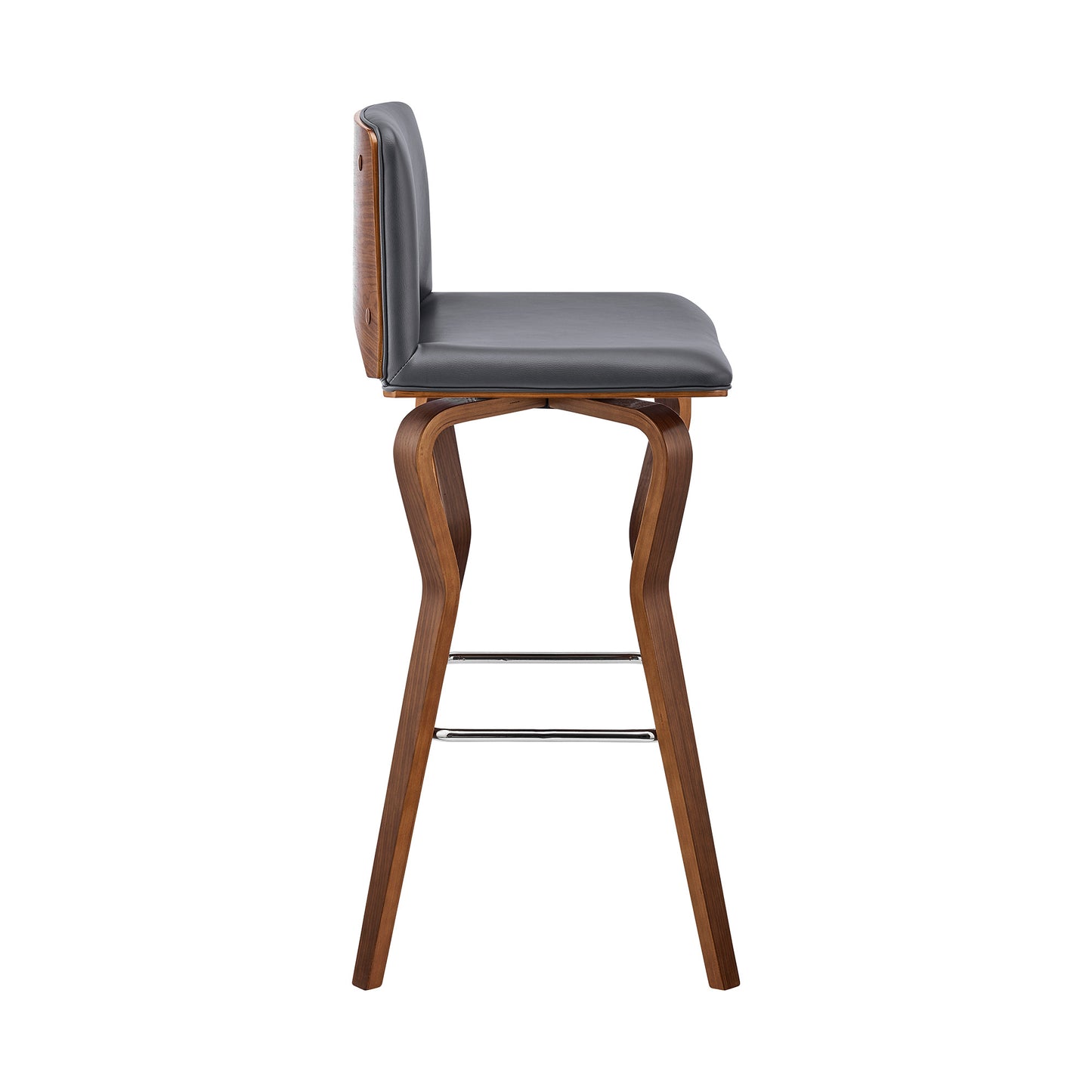 36" Gray Faux Leather And Manufactured Wood Swivel Low Back Counter Height Bar Chair