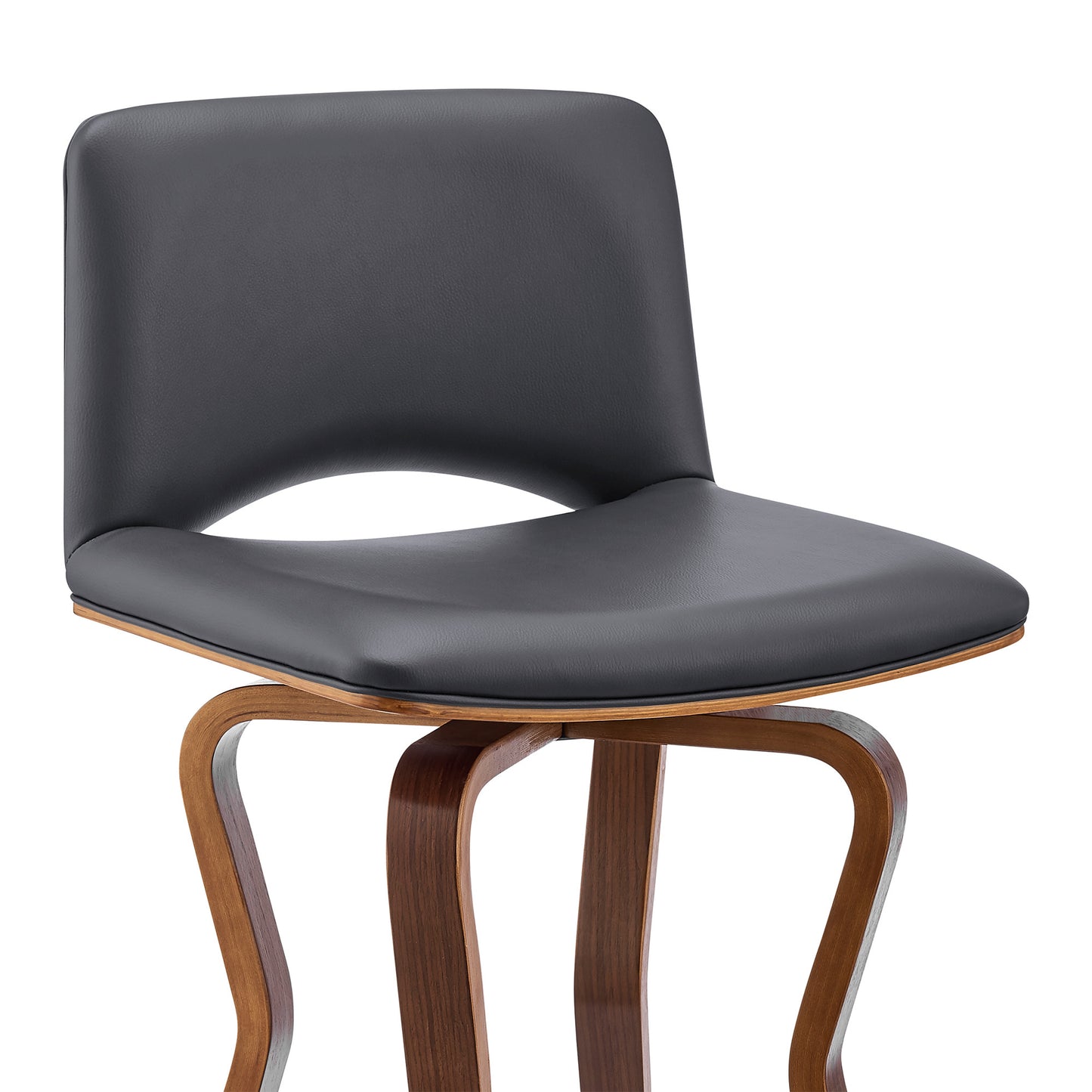 36" Gray Faux Leather And Manufactured Wood Swivel Low Back Counter Height Bar Chair