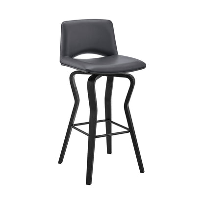 40" Dark Gray Faux Leather And Iron Swivel Low Back Bar Height Chair