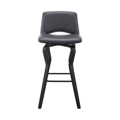 40" Dark Gray Faux Leather And Iron Swivel Low Back Bar Height Chair