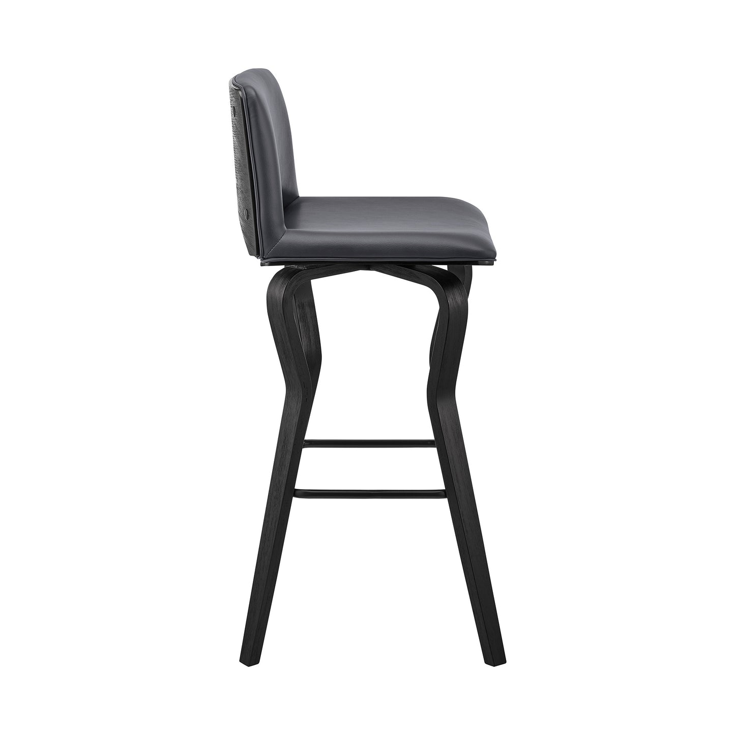 40" Dark Gray Faux Leather And Iron Swivel Low Back Bar Height Chair