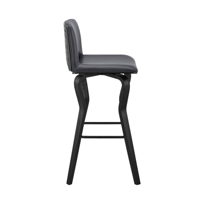 40" Dark Gray Faux Leather And Iron Swivel Low Back Bar Height Chair