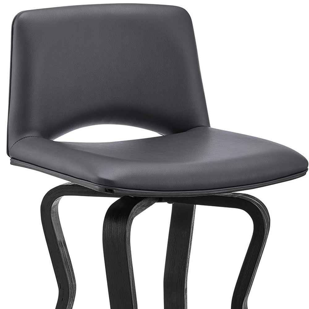 40" Dark Gray Faux Leather And Iron Swivel Low Back Bar Height Chair