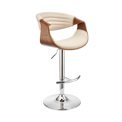 45" Cream Faux Leather And Iron Swivel Low Back Adjustable Height Bar Chair