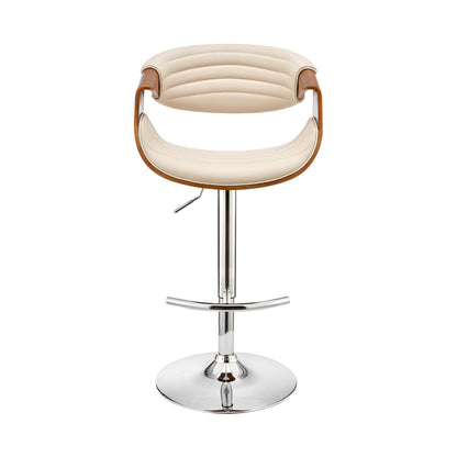 45" Cream Faux Leather And Iron Swivel Low Back Adjustable Height Bar Chair