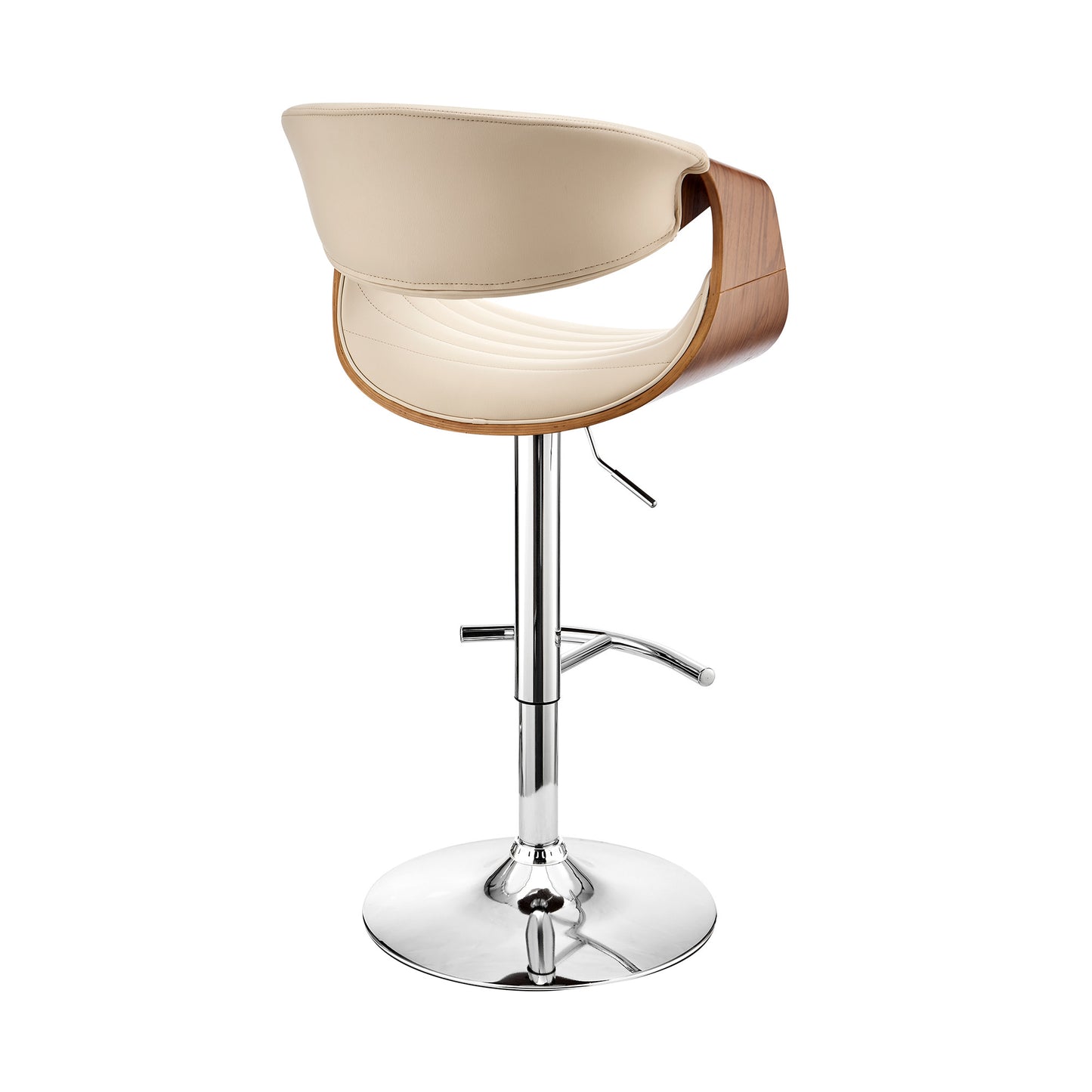 45" Cream Faux Leather And Iron Swivel Low Back Adjustable Height Bar Chair