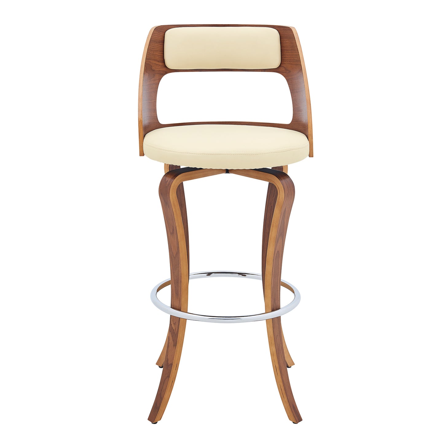 35" Cream And Brown Faux Leather Swivel Counter Height Bar Chair With Footrest