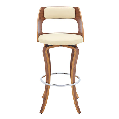 35" Cream And Brown Faux Leather Swivel Counter Height Bar Chair With Footrest