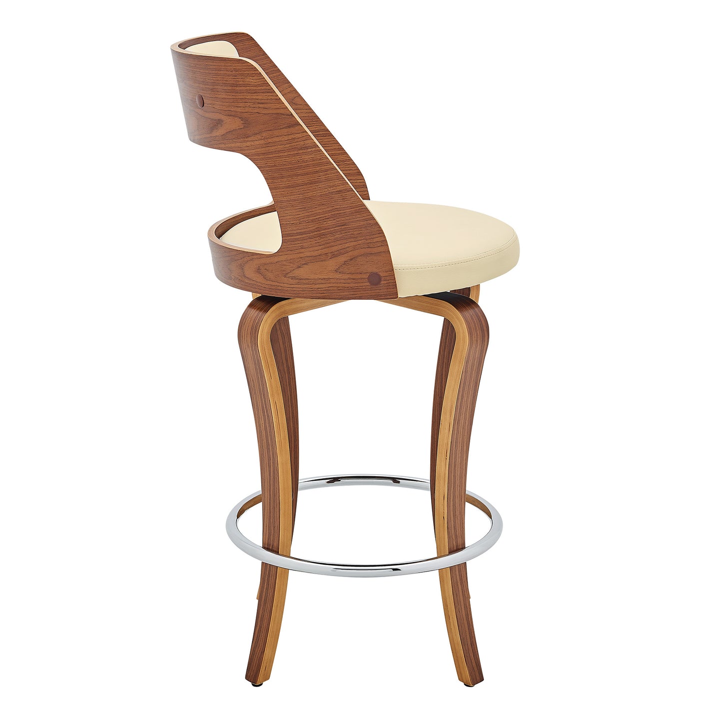 35" Cream And Brown Faux Leather Swivel Counter Height Bar Chair With Footrest