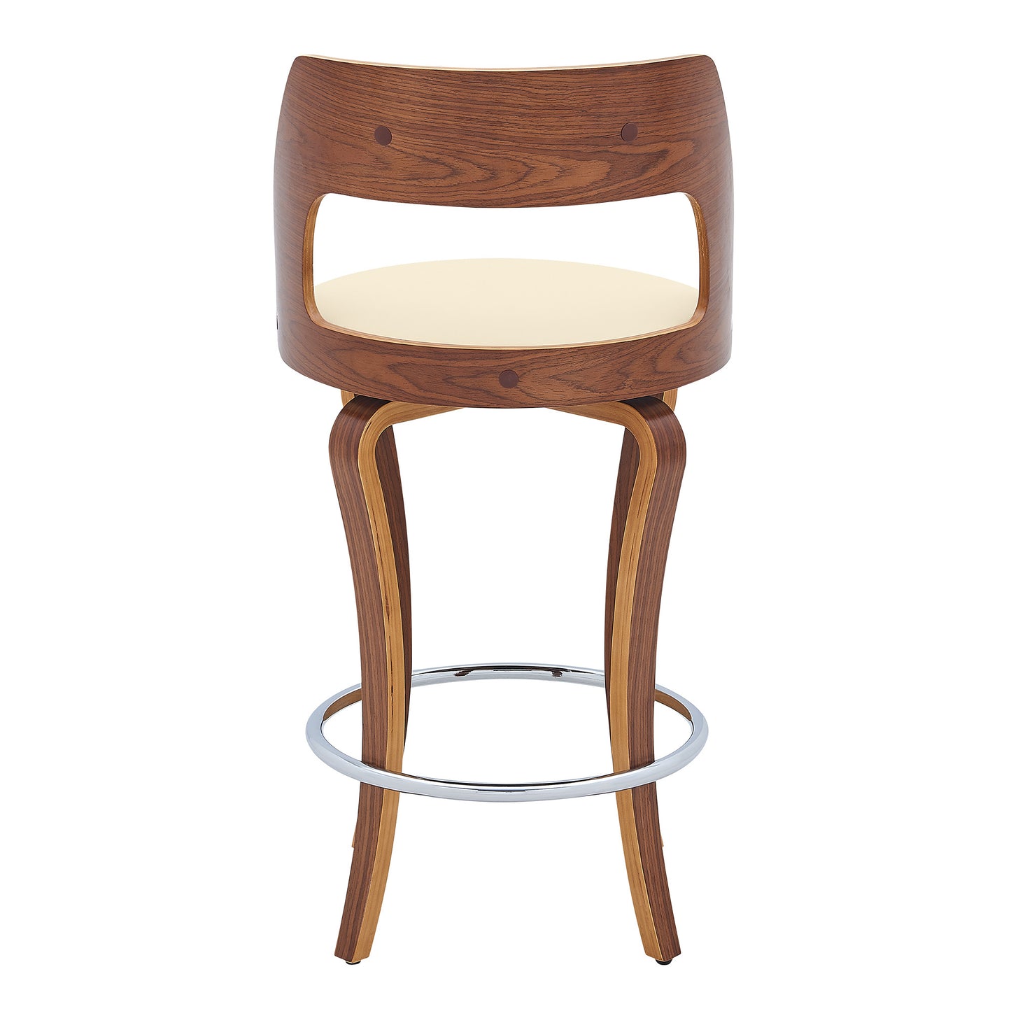 35" Cream And Brown Faux Leather Swivel Counter Height Bar Chair With Footrest