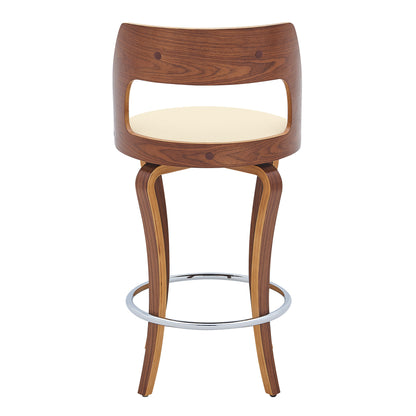 35" Cream And Brown Faux Leather Swivel Counter Height Bar Chair With Footrest