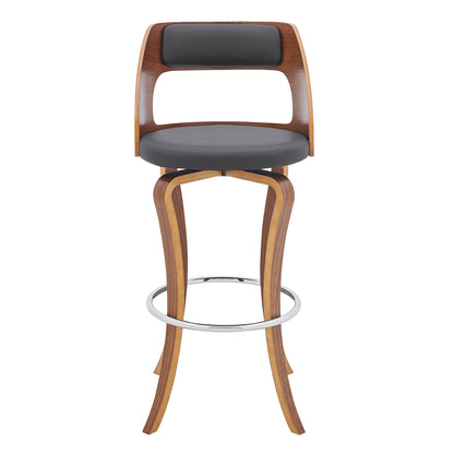 39" Gray And Brown Faux Leather Swivel Bar Height Chair With Footrest