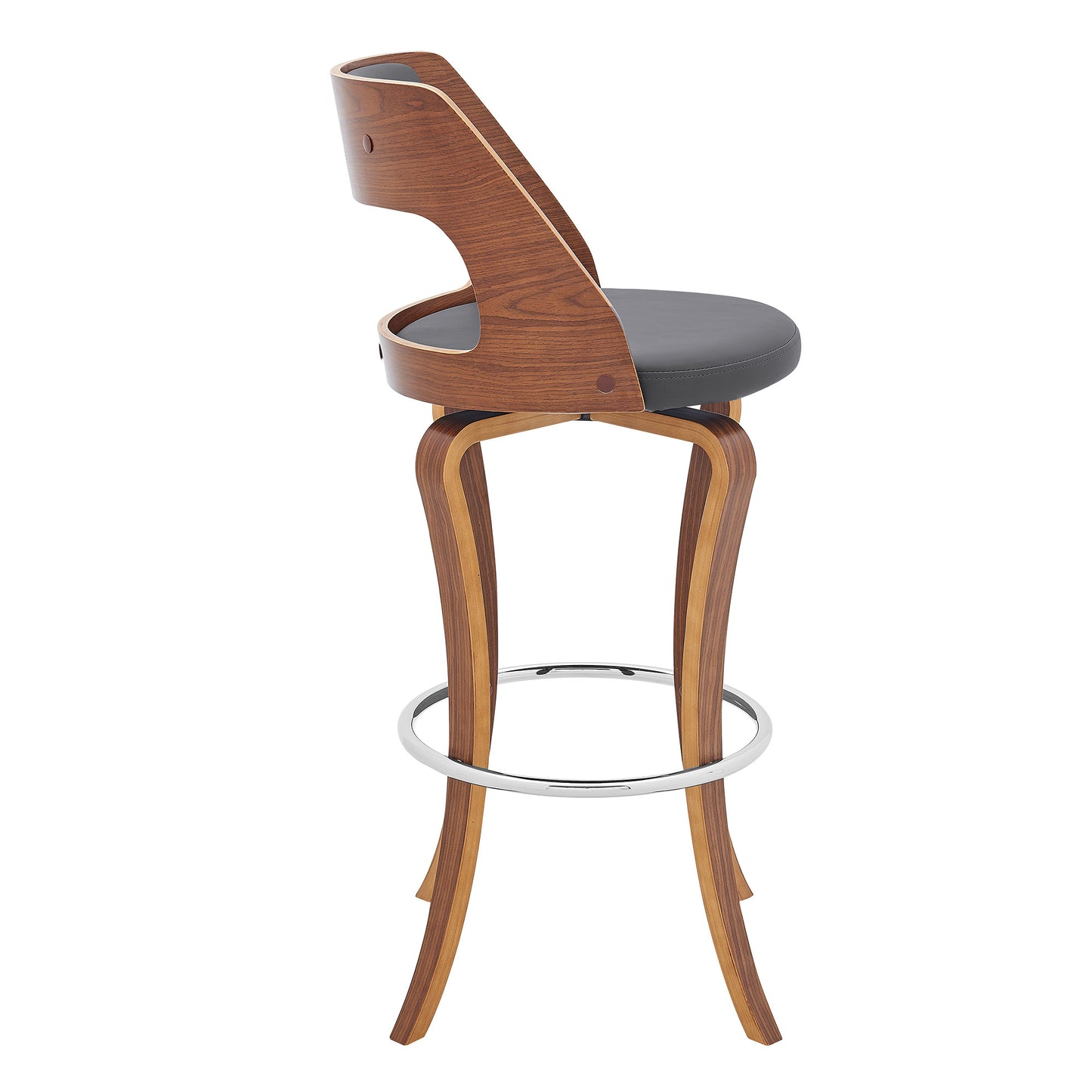 39" Gray And Brown Faux Leather Swivel Bar Height Chair With Footrest