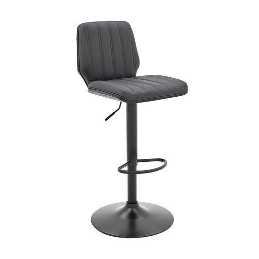 44" Gray Faux Leather And Iron Swivel Adjustable Height Bar Chair