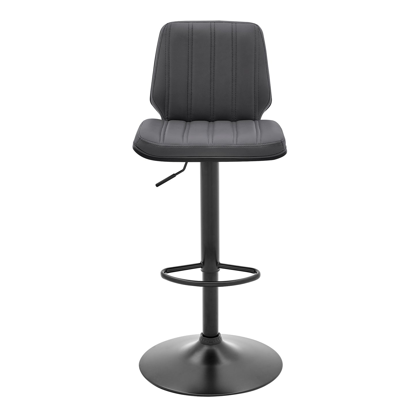 44" Gray Faux Leather And Iron Swivel Adjustable Height Bar Chair