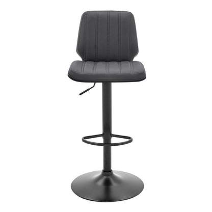 44" Gray Faux Leather And Iron Swivel Adjustable Height Bar Chair