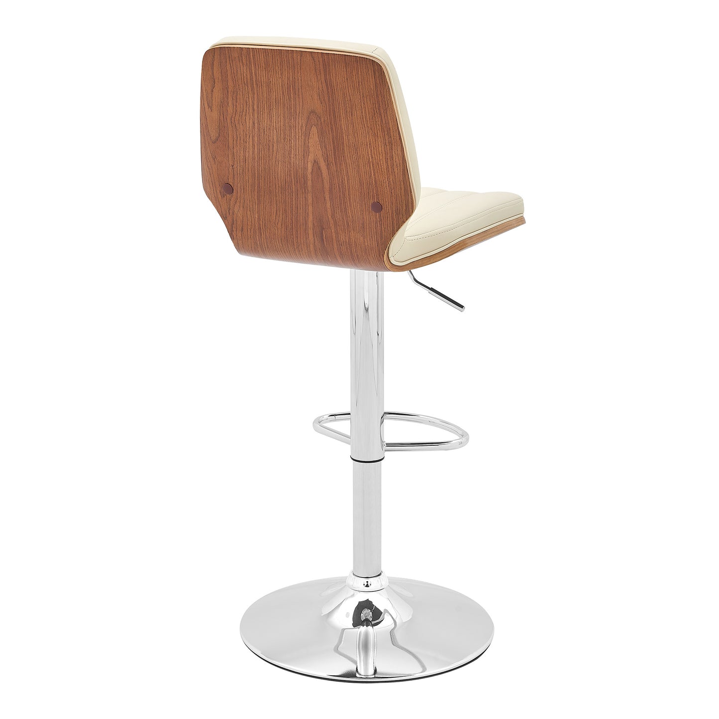 44" Cream And Walnut Faux Leather And Steel Swivel Adjustable Height Bar Chair