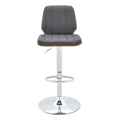 44" Gray Faux Leather And Manufactured Wood Swivel Adjustable Height Bar Chair