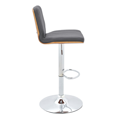 44" Gray Faux Leather And Manufactured Wood Swivel Adjustable Height Bar Chair