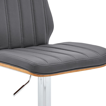 44" Gray Faux Leather And Manufactured Wood Swivel Adjustable Height Bar Chair