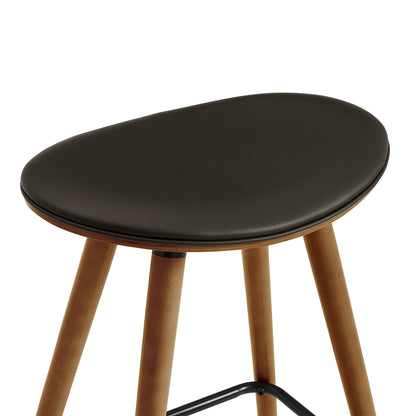 26" Brown Faux Leather Backless Wooden Bar Stool
