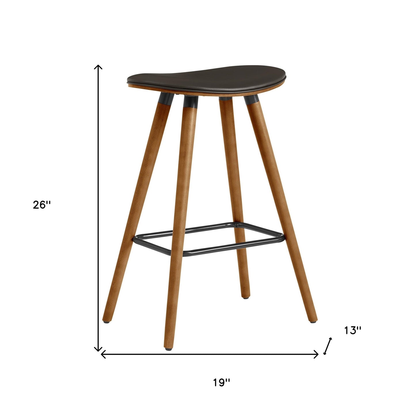 26" Brown Faux Leather Backless Wooden Bar Stool