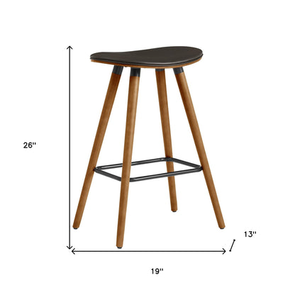 26" Brown Faux Leather Backless Wooden Bar Stool