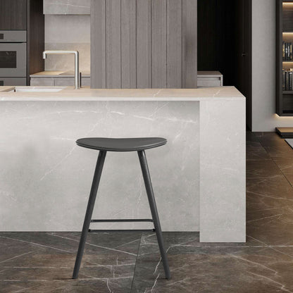 26" Gray Faux Leather Backless Black Wood Bar Stool