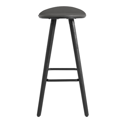 26" Gray Faux Leather Backless Black Wood Bar Stool