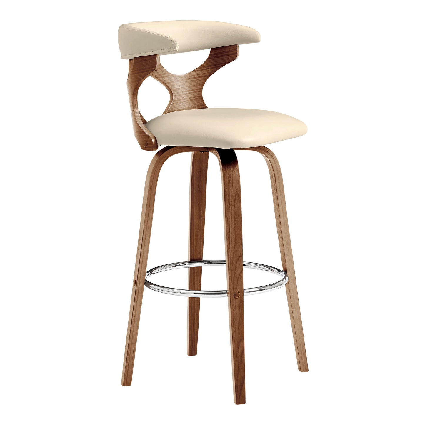 36" Cream Faux Leather And Manufactured Wood Swivel Counter Height Bar Chair