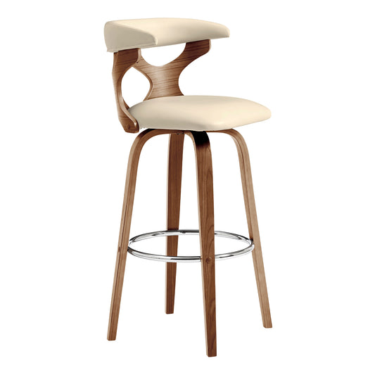 36" Cream Faux Leather And Manufactured Wood Swivel Counter Height Bar Chair