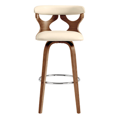 36" Cream Faux Leather And Manufactured Wood Swivel Counter Height Bar Chair