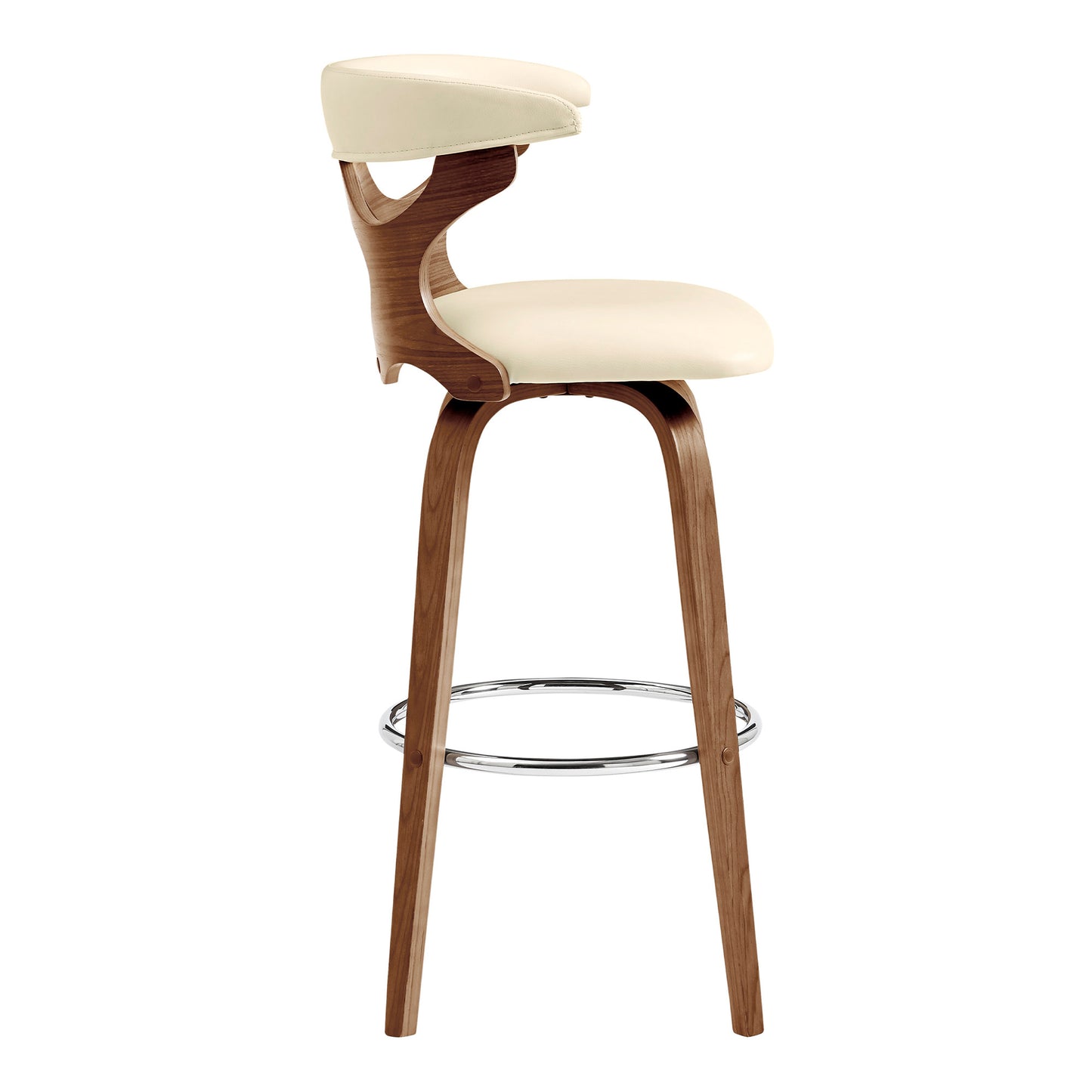 36" Cream Faux Leather And Manufactured Wood Swivel Counter Height Bar Chair