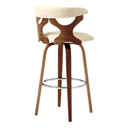 36" Cream Faux Leather And Manufactured Wood Swivel Counter Height Bar Chair