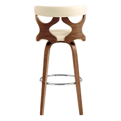 36" Cream Faux Leather And Manufactured Wood Swivel Counter Height Bar Chair