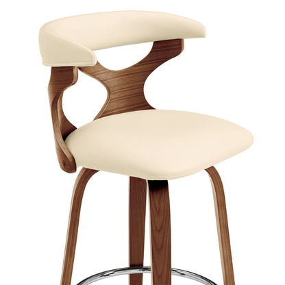 36" Cream Faux Leather And Manufactured Wood Swivel Counter Height Bar Chair