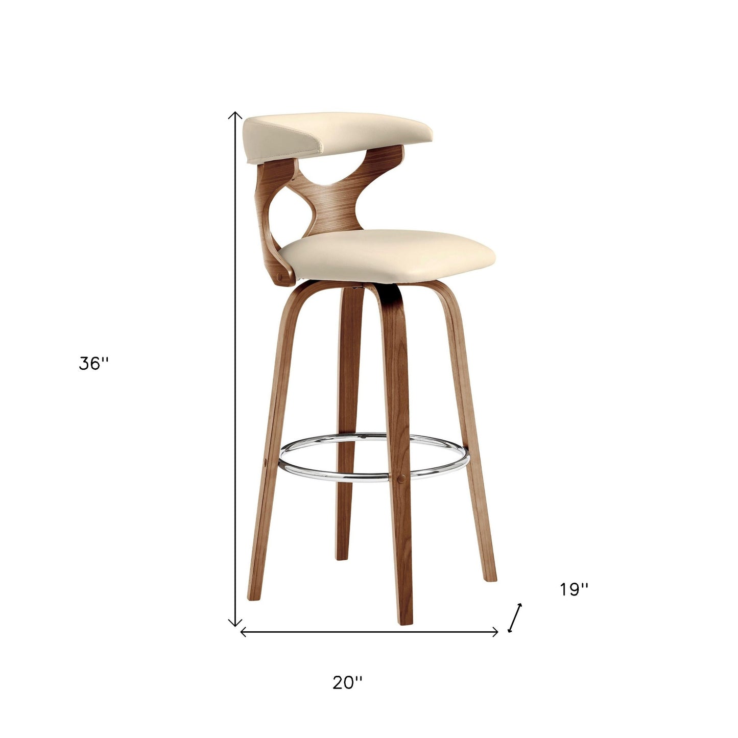 36" Cream Faux Leather And Manufactured Wood Swivel Counter Height Bar Chair
