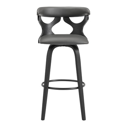 36" Gray Faux Leather And Iron Swivel Counter Height Bar Chair