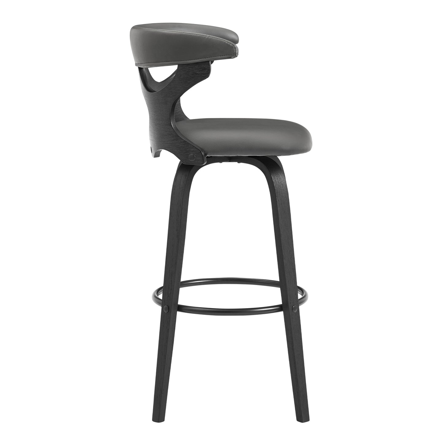36" Gray Faux Leather And Iron Swivel Counter Height Bar Chair