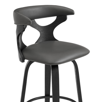 36" Gray Faux Leather And Iron Swivel Counter Height Bar Chair