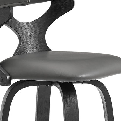 36" Gray Faux Leather And Iron Swivel Counter Height Bar Chair