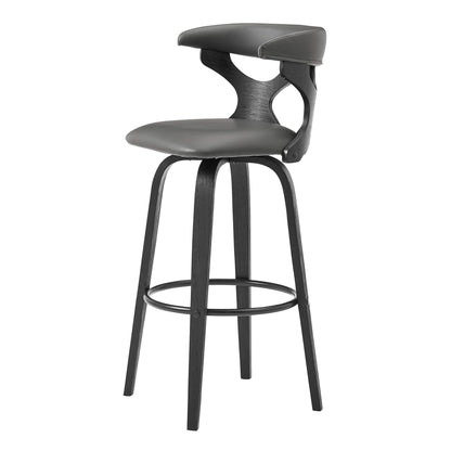 36" Gray Faux Leather And Iron Swivel Counter Height Bar Chair
