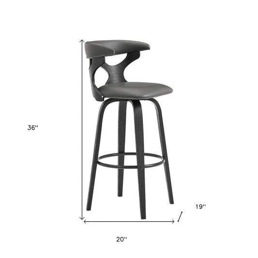 36" Gray Faux Leather And Iron Swivel Counter Height Bar Chair