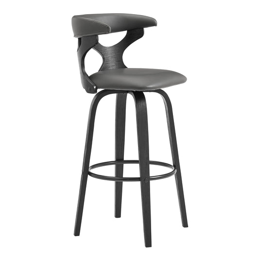 40" Gray Faux Leather And Iron Swivel Bar Height Chair