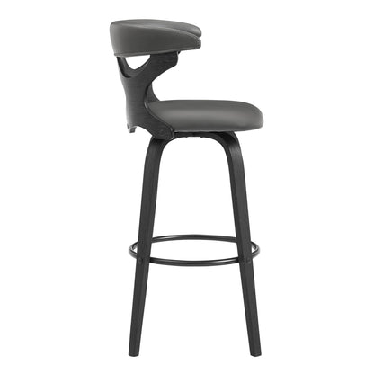 40" Gray Faux Leather And Iron Swivel Bar Height Chair