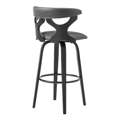 40" Gray Faux Leather And Iron Swivel Bar Height Chair