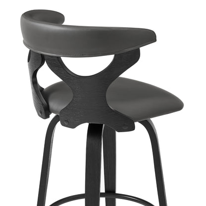 40" Gray Faux Leather And Iron Swivel Bar Height Chair
