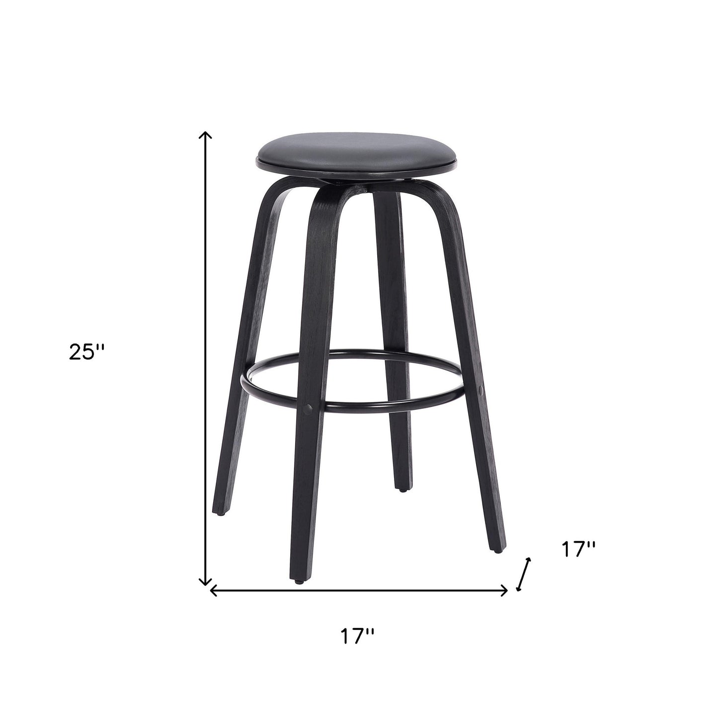 26" Gray Faux Leather Backless Modern Swivel Bar