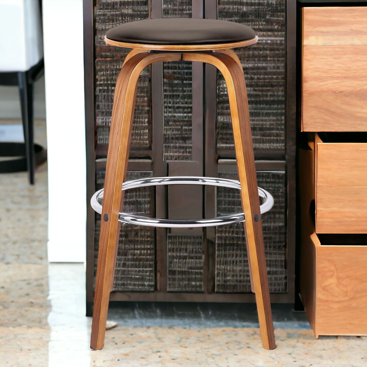 25" Brown Iron Swivel Backless Counter Height Bar Chair With Footrest
