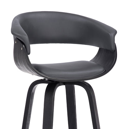 37" Gray And Black Faux Leather And Wood Swivel Low Back Counter Height Bar Chair With Footrest